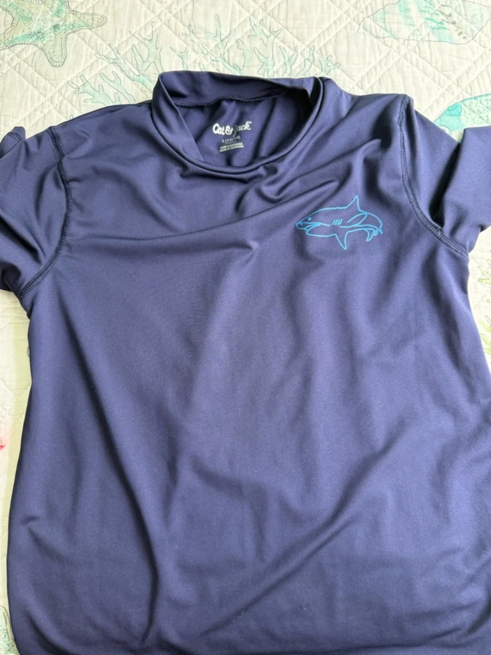 Kids large Navy Cat & Jack Rashguard and large Cat & Jack snack swim trunks